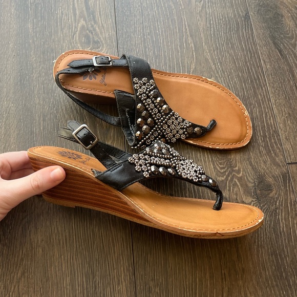 Yellow Box Embellished Wedge Sandals - Picture 2 of 8